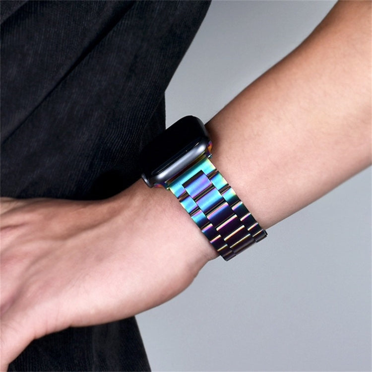 For Apple Watch Series 10 42mm / 9&8&7 41mm / SE 3&SE 2&6&SE&5&4 40mm / 3&2&1 38mm Fold Buckle 3 Beads Stainless Steel Watch Band (Gold Blue) by buy2fix