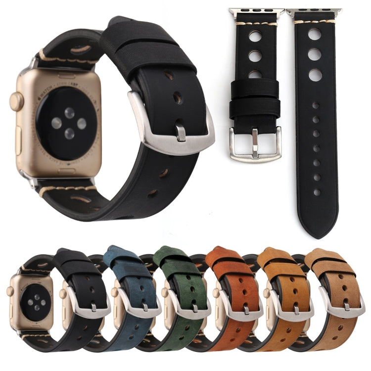 For Apple Watch Series 10 42mm / 9&8&7 41mm / SE 3&SE 2&6&SE&5&4 40mm / 3&2&1 38mm Retro Hole Genuine Leather Wrist Watch Band(Brown) by buy2fix