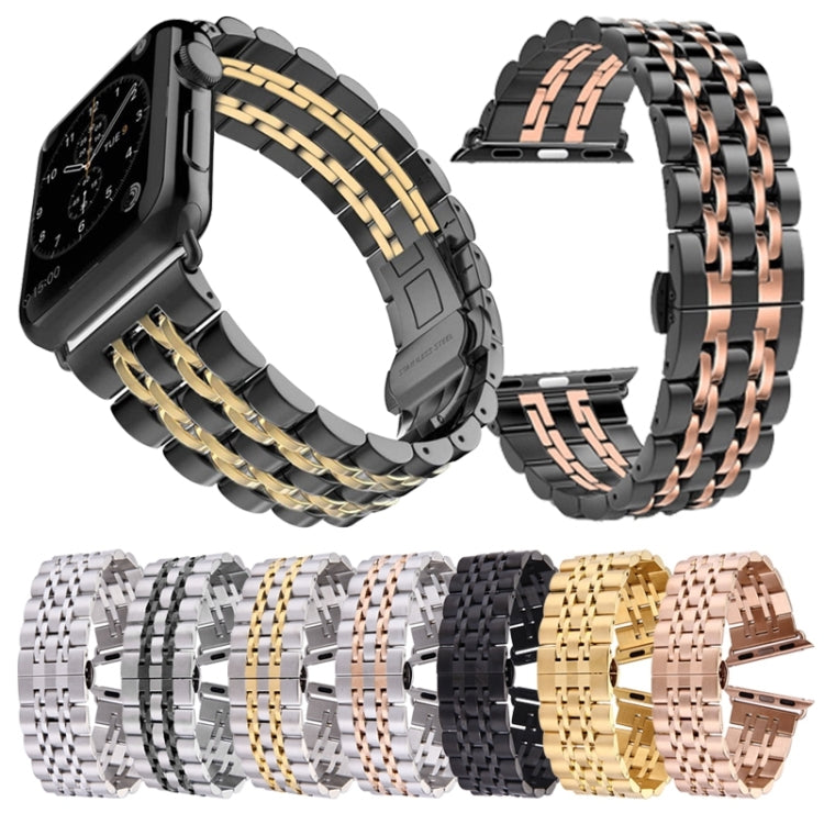 20mm Women Hidden Butterfly Buckle 7 Beads Stainless Steel Watch Band For Apple Watch 38mm(Black Gold) by buy2fix
