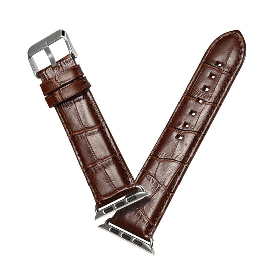 Denior Crocodile Grain Watch Cowhide Leather Watch Band for Apple Watch Series 7 45mm / 6 & SE & 5 & 4 44mm / 3 & 2 & 1 42mm (Brown) by Denior