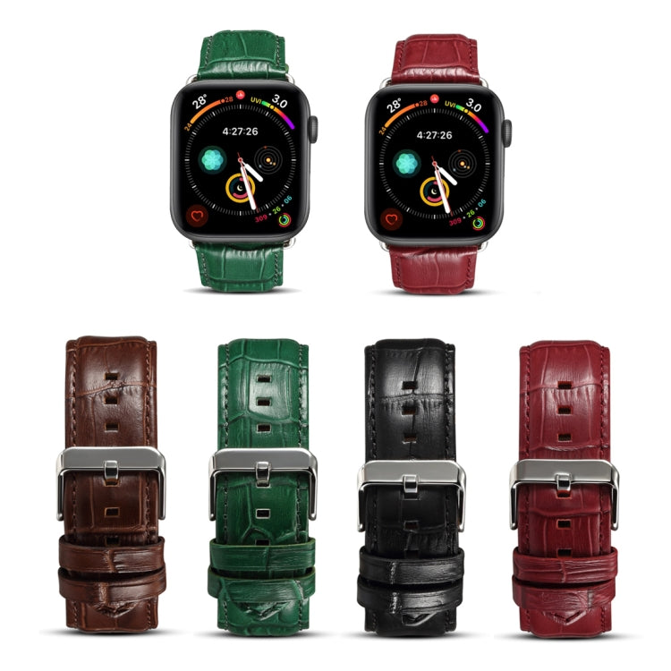 Denior Crocodile Grain Watch Cowhide Leather Watch Band for Apple Watch Series 7 41mm / 6 & SE & 5 & 4 40mm / 3 & 2 & 1 38mm (Green) by Denior