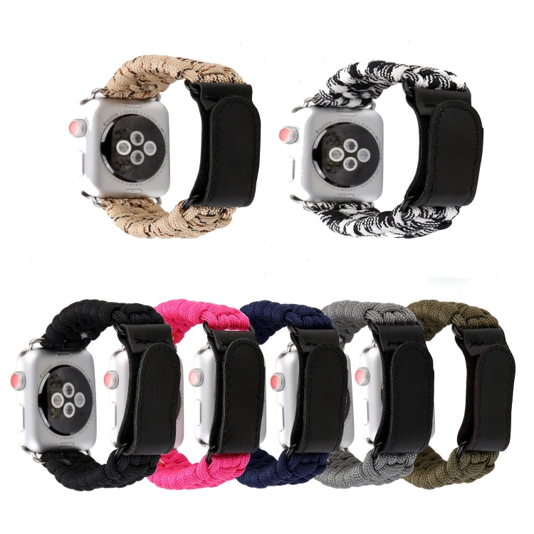 Magic Paste Genuine Leather Umbrella Rope Nylon Wrist Watch Band with Stainless Steel Buckle for Apple Watch Ultra 49mm&Watch Ultra 2 49mm / Series 10 46mm / 9&8&7 45mm / SE 3&SE 2&6&SE&5&4 44mm / 3&2&1 42mm(Magenta) by buy2fix