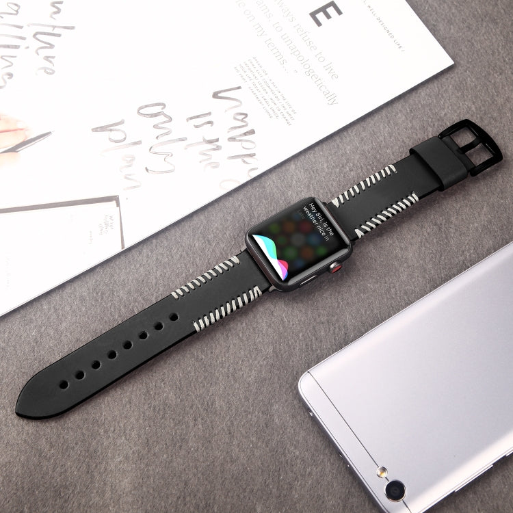 DUX DUCIS Fashion Woven Pattern Top-grain Leather Wrist Watch Band for Apple Watch Series 8&7 45mm / SE 2&6&SE&5&4 44mm / 3&2&1 42mm(Black) by DUX DUCIS