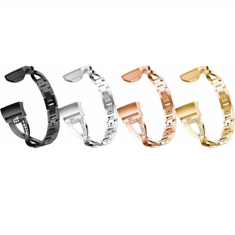 X-shaped Diamond-studded Metal Steel Watch Band for Fitbit Charge 3(Black) by buy2fix