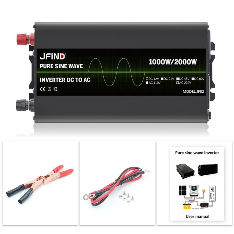 JFIND JF02 1000W 12V to 220V Pure Sine Wave Power Inverter, Universal Plug by JFIND