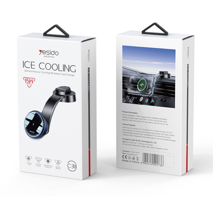 Yesido C311 Semiconductor Cooling 15W Magnetic Wireless Charging Car Holder (Black) by Yesido