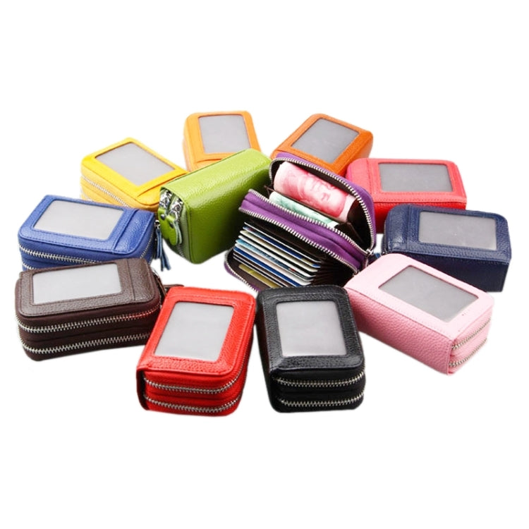 Genuine Leather Dual Layer Zipper Card Holder Wallet RFID Blocking Purse, Size: 10.5x7.0x4.0cm(Green) by buy2fix