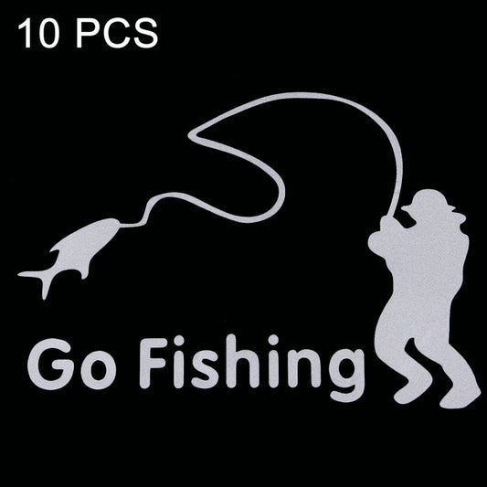 10 PCS Go Fishing Styling Reflective Car Sticker, Size: 14cm x 9.5cm(Silver) by buy2fix