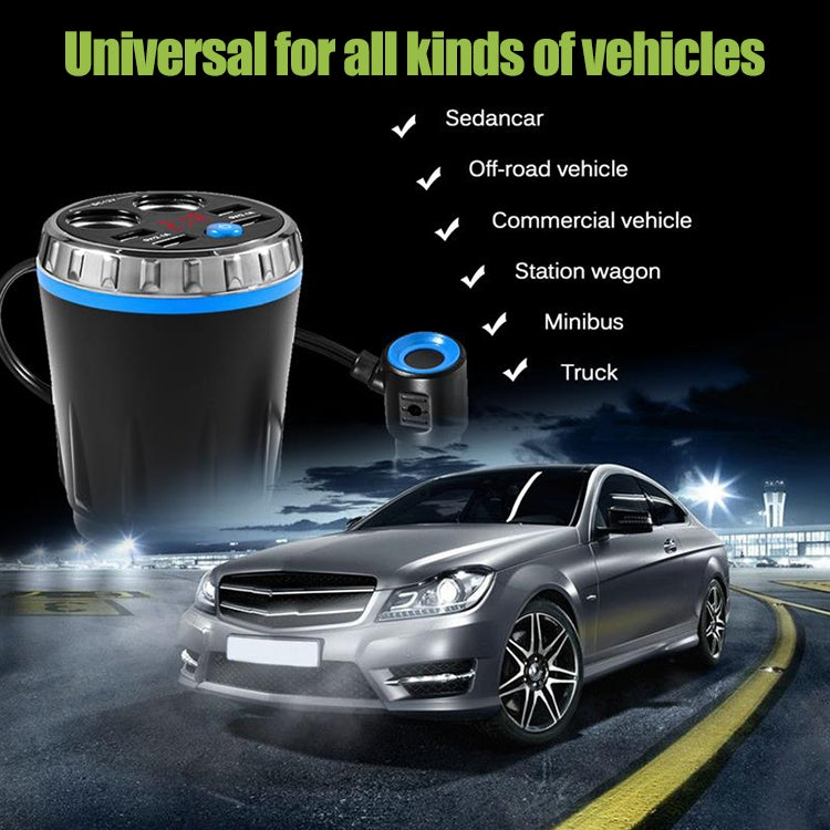 Cup Holder Car Charger Dual Cigarette Lighter 4USB Ports Charger Car MP3 Player (Blue) by buy2fix