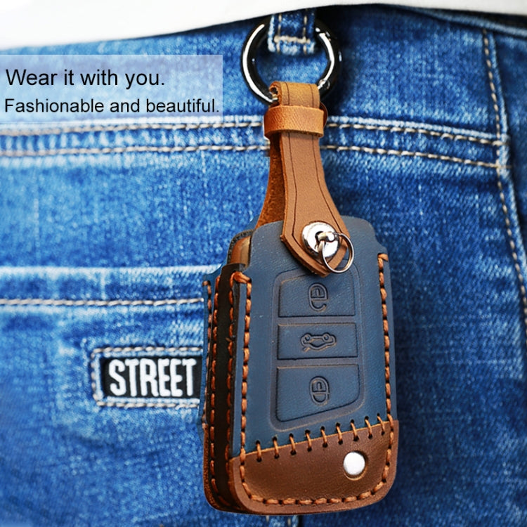 For Volkswagen Car Cowhide Leather Key Protective Cover Key Case, D Version(Red) by buy2fix