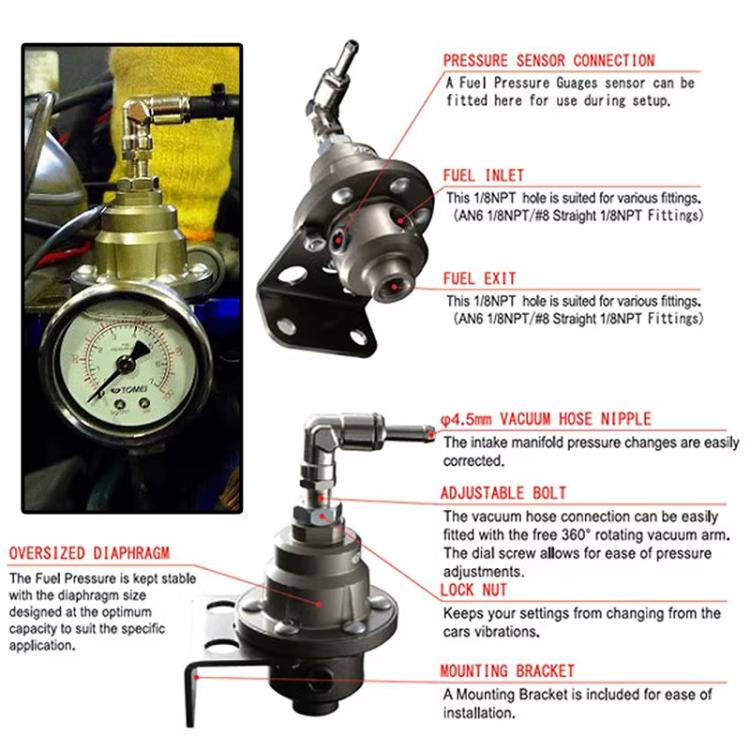 Car Modified Adjustable Fuel Pressure Regulator with Pressure Gauge by buy2fix