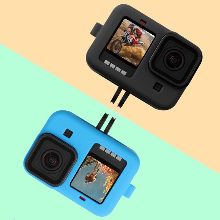 For GoPro HERO10 Black / HERO9 Black Silicone Protective Case Cover with Wrist Strap & Lens Cover(Blue) by buy2fix