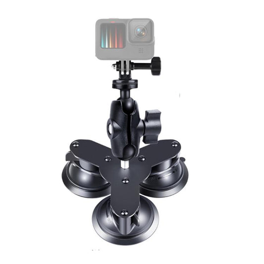 Triangle Suction Cup Mount Holder with Tripod Adapter & Screw & Phone Clamp & Anti-lost Silicone Net for for GoPro, Insta360, DJI and Other Action Cameras, Smartphones(Black) by buy2fix