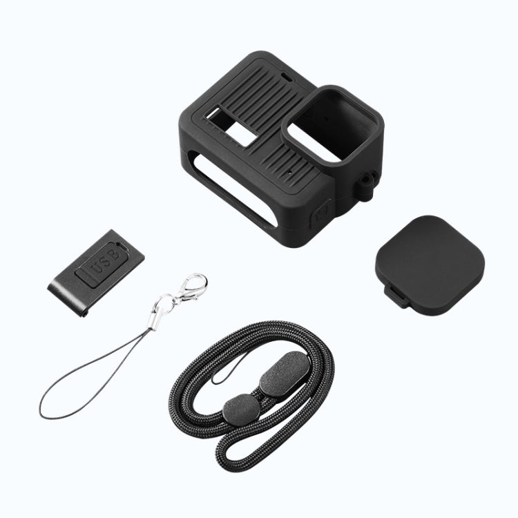 For GoPro HERO 2024 Silicone Protective Case Side Interface Cover with Wrist Strap & Lens Cover (Black) by buy2fix