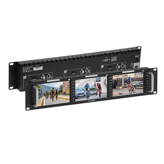 FEELWORLD T51 PLUS-H Triple 5.5 inch 2RU Rackmount Monitor Full HD 4K HDMI SDI AV Monitor (EU Plug) - On-camera Monitors by FEELWORLD | Online Shopping UK | buy2fix
