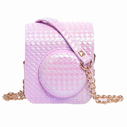 For FUJIFILM instax mini 12 Colorful Woven Leather Case Full Body Camera Bag + Photo Album with Strap (Purple) by buy2fix