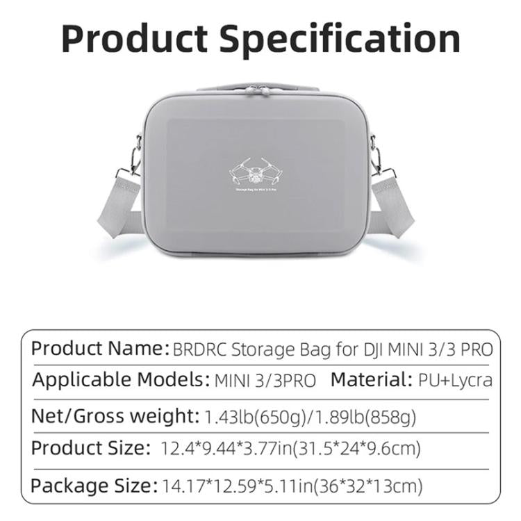 For DJI Mini 3 / 3 Pro BRDRC Shoulder Drone Remote Control Storage Carrying Bag (Grey) - Carry Cases & Bags by BRDRC | Online Shopping UK | buy2fix