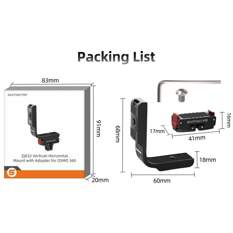 For DJI Osmo 360 Sunnylife Metal L-Type Vertical-Horizontal Mount with Magnetic Adapter Quick Release Mount Adapter Stand (Black) - Mount & Holder by Sunnylife | Online Shopping UK | buy2fix