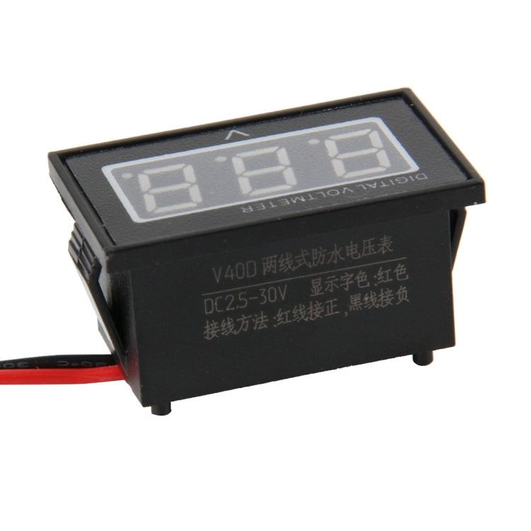 V40D 2 Wires Red Light Display Mini Waterproof IPX4 Digital Voltage Meter, Measure Voltage: DC 2.5-30V by buy2fix