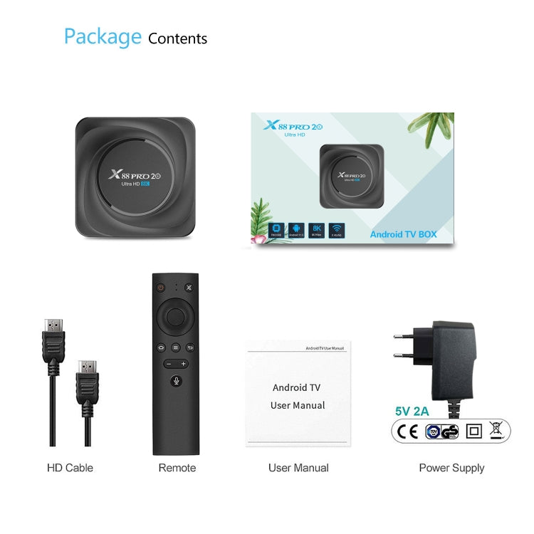 X88 Pro 20 4K Smart TV BOX Android 11.0 Media Player with Voice Remote Control, RK3566 Quad Core 64bit Cortex-A55 up to 1.8GHz, RAM: 8GB, ROM: 128GB, Support Dual Band WiFi, Bluetooth, Ethernet, AU Plug - RK3566 by buy2fix | Online Shopping UK | buy2fix