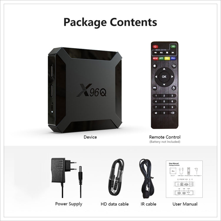 X96Q HD 4K Smart TV Box without Wall Mount, 4GB+64GB, Android 10.0, Allwinner H313 Quad Core ARM Cortex A53 , Support TF Card, HDMI, RJ45, AV, USB x 2 (AU Plug) by buy2fix