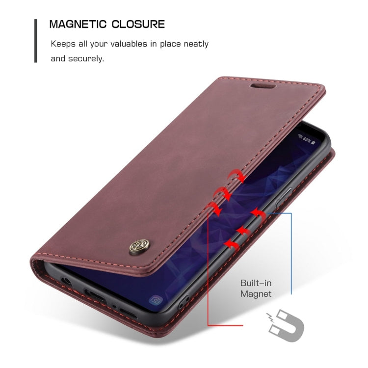 CaseMe-013 Multifunctional Retro Frosted Horizontal Flip Leather Case with Card Slot & Holder & Wallet for Galaxy S9(Wine Red) by CaseMe