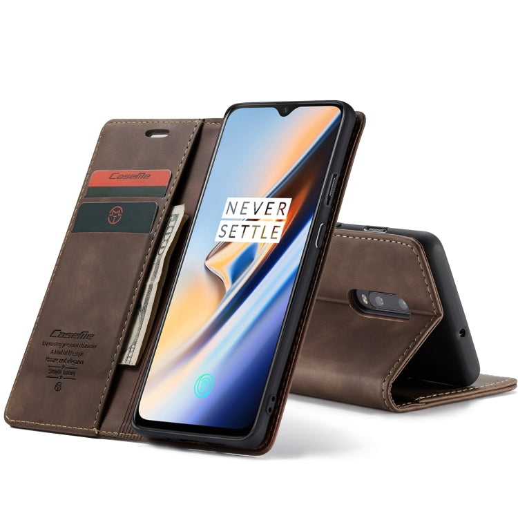 CaseMe-013 Multifunctional Horizontal Flip Leather Case with Card Slot & Holder for OnePlus 7(Coffee) - OnePlus Cases by CaseMe | Online Shopping UK | buy2fix