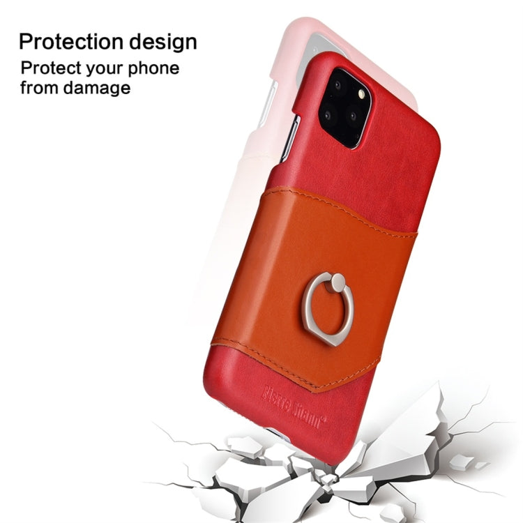 For iPhone 11 Fierre Shann Oil Wax Texture Genuine Leather Back Cover Case with 360 Degree Rotation Holder & Card Slot (Red) - iPhone 11 Cases by FIERRE SHANN | Online Shopping UK | buy2fix