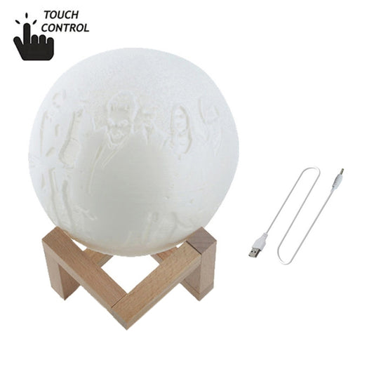 Customized Touch Switch 3-color 3D Print Moon Lamp USB Charging Energy-saving LED Night Light with Wooden Holder Base, Diameter:15cm by buy2fix