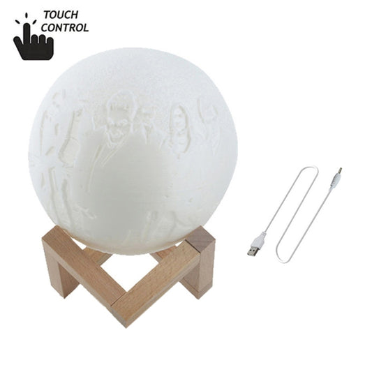 Customized Touch Switch 2-color 3D Print Moon Lamp USB Charging Energy-saving LED Night Light with Wooden Holder Base, Diameter:13cm by buy2fix