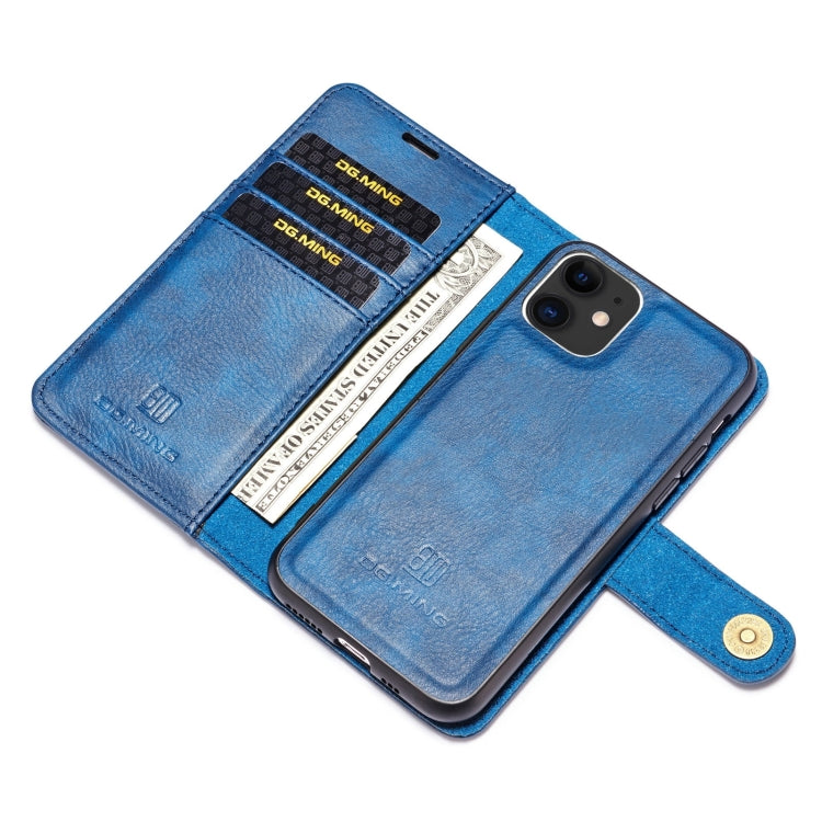 For iPhone 11 DG.MING Crazy Horse Texture Flip Detachable Magnetic Leather Case with Holder & Card Slots & Wallet (Blue) - iPhone 11 Cases by DG.MING | Online Shopping UK | buy2fix