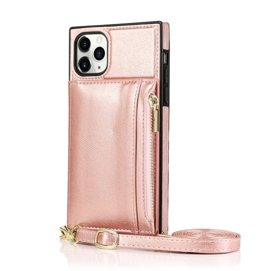 For iPhone 11 Pro Square Zipper Wallet Bag TPU+PU Back Cover Case with Holder & Card Slots & Wallet & Cross-body Strap (Rose Glod) - iPhone 11 Pro Cases by buy2fix | Online Shopping UK | buy2fix
