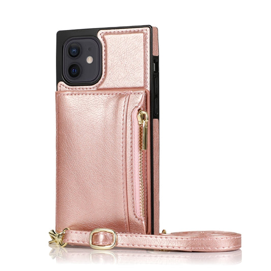 For iPhone 12 mini Square Zipper Wallet Bag TPU+PU Back Cover Case with Holder & Card Slots & Wallet & Cross-body Strap (Rose Glod) - iPhone 12 mini Cases by buy2fix | Online Shopping UK | buy2fix