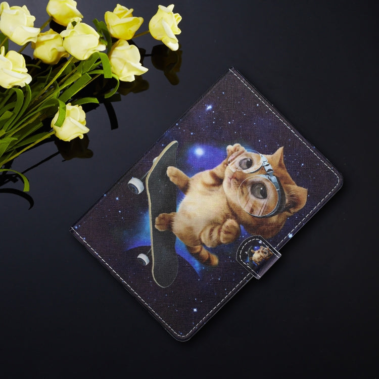 For 8 inch Tablet PC Universal Colored Drawing Horizontal Flip Leather Case with Holder & Card Slots(Skateboard Cat) - 8 inch by buy2fix | Online Shopping UK | buy2fix