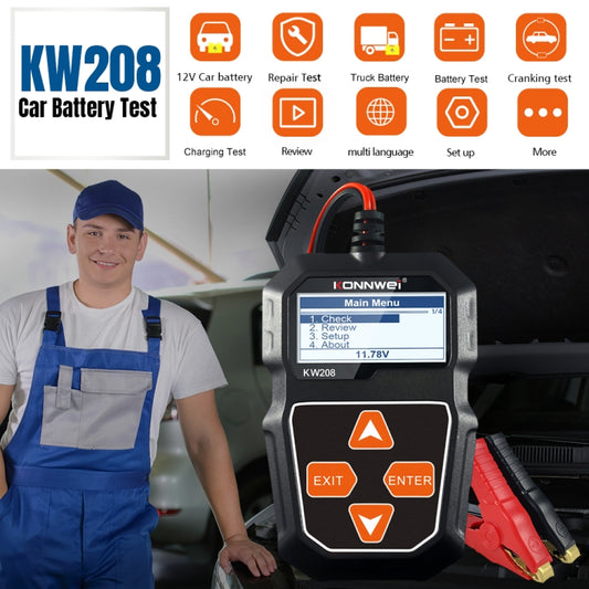 KONNWEI KW208 Car TFT Color Screen Battery Tester Support 8 Languages by KONNWEI