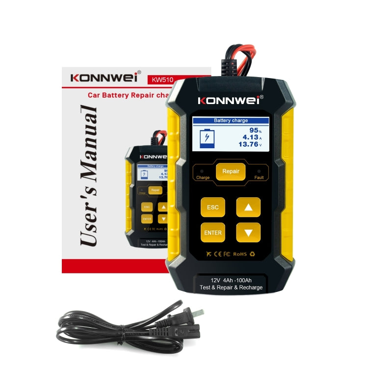 KONNWEI KW510 3 in 1 Car Battery Tester / Charger / Repairer, Support 8 Languages (EU Plug) by KONNWEI