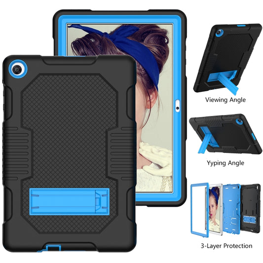 For Huawei MatePad T10 Contrast Color Robot Shockproof Silicone + PC Protective Case with Holder(Black Blue) - Huawei by buy2fix | Online Shopping UK | buy2fix