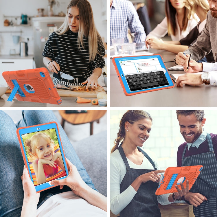 For iPad 10.2 2021 / 2020 / 2019 Contrast Color Robot Shockproof Silicone + PC Protective Case with Holder(Orange Blue) - iPad 10.2 Cases by buy2fix | Online Shopping UK | buy2fix