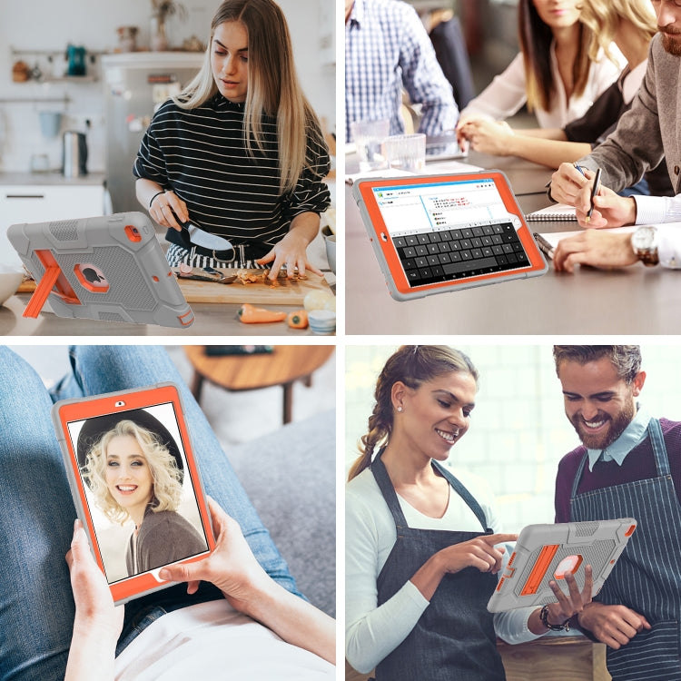 For iPad 10.2 2021 / 2020 / 2019 Contrast Color Robot Shockproof Silicone + PC Protective Case with Holder(Grey Orange) - iPad 10.2 Cases by buy2fix | Online Shopping UK | buy2fix