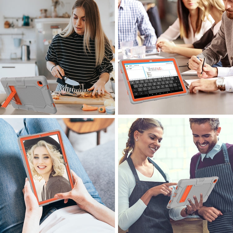 For Samsung Galaxy Tab A7 10.4 (2020) T500 / T505 Contrast Color Robot Shockproof Silicone + PC Protective Case with Holder(Grey Orange) - Other Galaxy Tab PC by buy2fix | Online Shopping UK | buy2fix