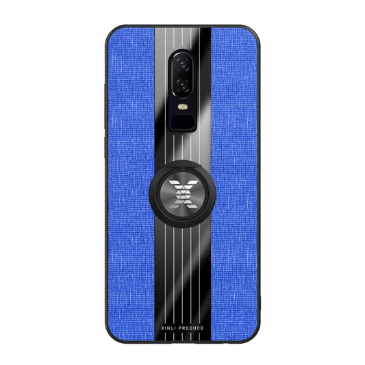 For OnePlus 6 XINLI Stitching Cloth Texture Shockproof TPU Protective Case with Ring Holder(Blue) - OnePlus Cases by XINLI | Online Shopping UK | buy2fix