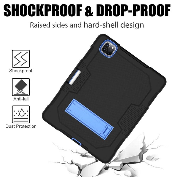 For iPad Pro 12.9 inch (2018/2020) Contrast Color Robot Shockproof Silicone + PC Protective Tablet Case with Holder(Black Blue) - iPad Pro 12.9 (2020) Cases by buy2fix | Online Shopping UK | buy2fix