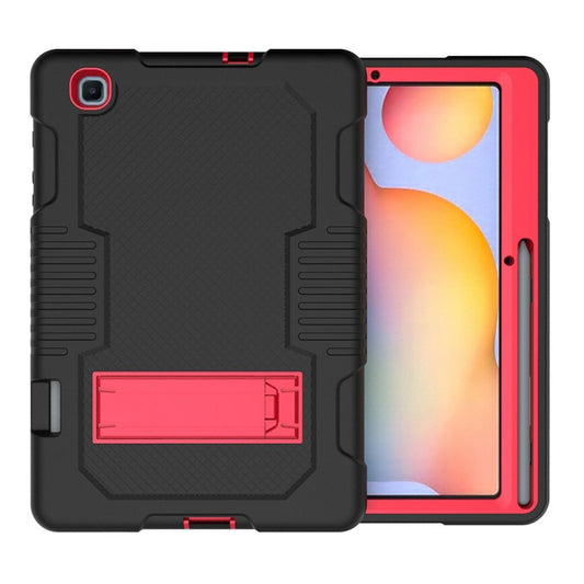 Contrast Color Robot Shockproof Silicone + PC Protective Case with Holder For Samsung Galaxy Tab S6 Lite P610(Black Red) - Tab S6 Lite P610 / P615 by buy2fix | Online Shopping UK | buy2fix