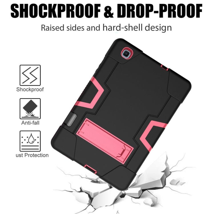 For Samsung Galaxy Tab S6 Lite P610 Contrast Color Robot Shockproof Silicon + PC Protective Case with Holder(Black + Rose Red) - Tab S6 Lite P610 / P615 by buy2fix | Online Shopping UK | buy2fix