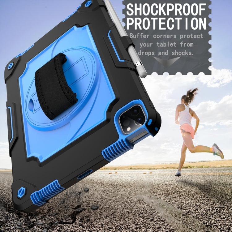 360 Degree Rotation Turntable Contrast Color Robot Shockproof Silicone + PC Protective Case with Holder For iPad Air 2022 / 2020 10.9 / Pro 11 (2020)(Black + Blue) - iPad Air (2022) / (2020) 10.9 Cases by buy2fix | Online Shopping UK | buy2fix