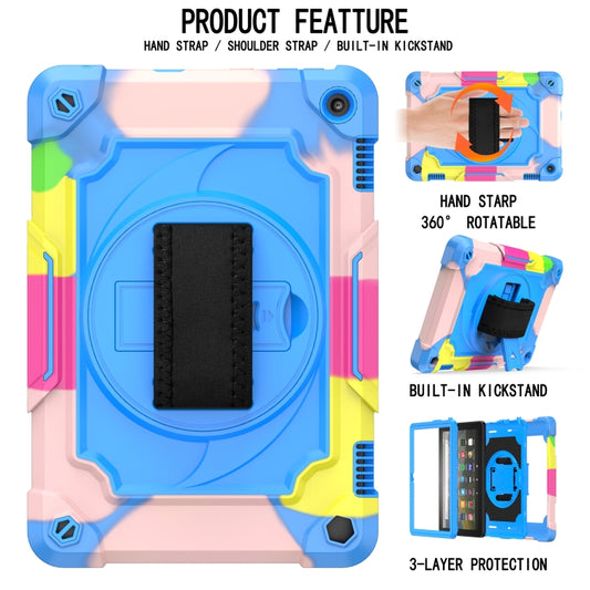 For Amazon Kindle Fire HD 8 2020 360 Degree Rotation Turntable Contrast Color Robot Shockproof Silicone + PC Protective Case with Holder(Colorful + Blue) - Amazon by buy2fix | Online Shopping UK | buy2fix