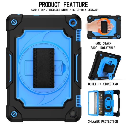 For Amazon Kindle Fire HD 8 2020 360 Degree Rotation Turntable Contrast Color Robot Shockproof Silicone + PC Protective Case with Holder(Black + Blue) - Amazon by buy2fix | Online Shopping UK | buy2fix