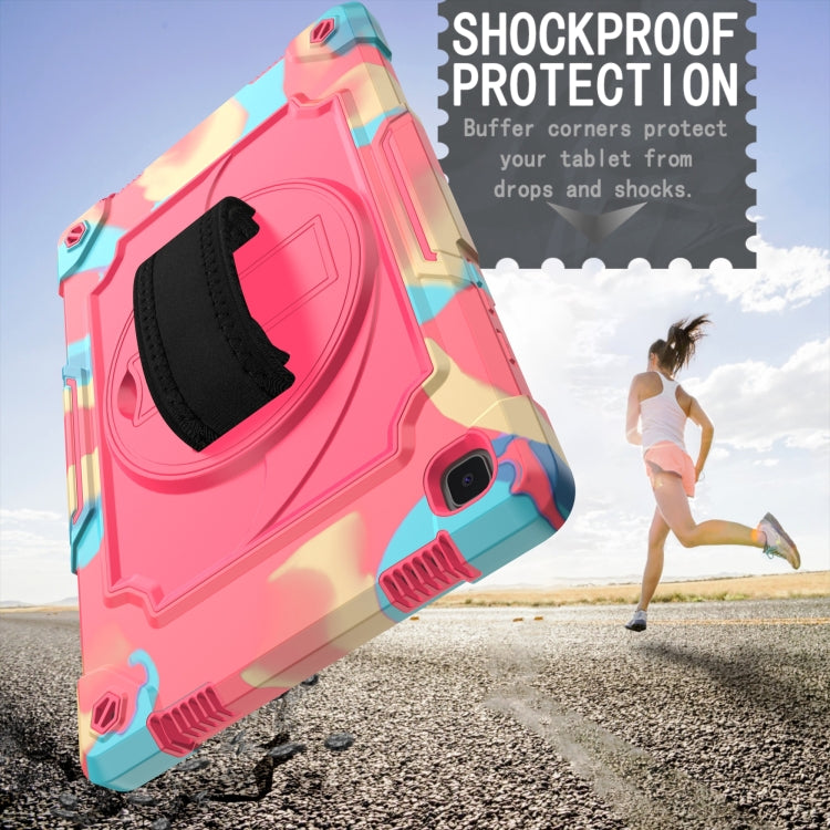 For Samsung Galaxy Tab A7 10.4 (2020)/T500 360 Degree Rotation Turntable Contrast Color Robot Shockproof Silicone + PC Protective Case with Holder(Colorful + Rose Red) - Other Galaxy Tab PC by buy2fix | Online Shopping UK | buy2fix