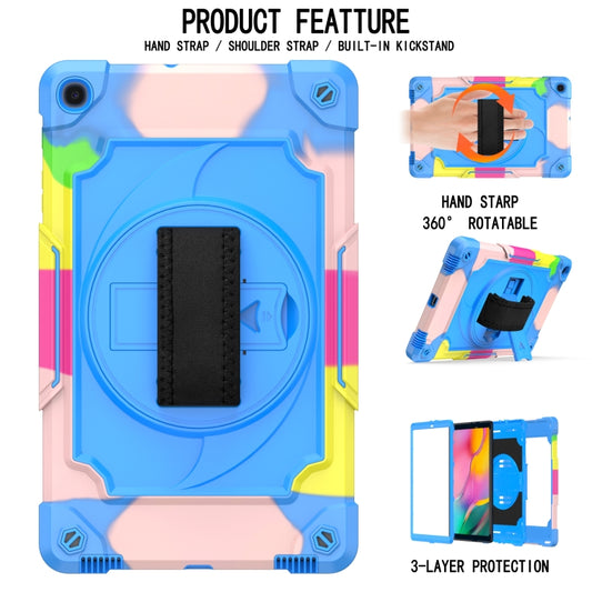 For Samsung Galaxy Tab A 10.1 (2019)/T515 360 Degree Rotation Turntable Contrast Color Robot Shockproof Silicone + PC Protective Case with Holder(Colorful + Blue) - Tab A 10.1 (2019) T510 / T515 by buy2fix | Online Shopping UK | buy2fix