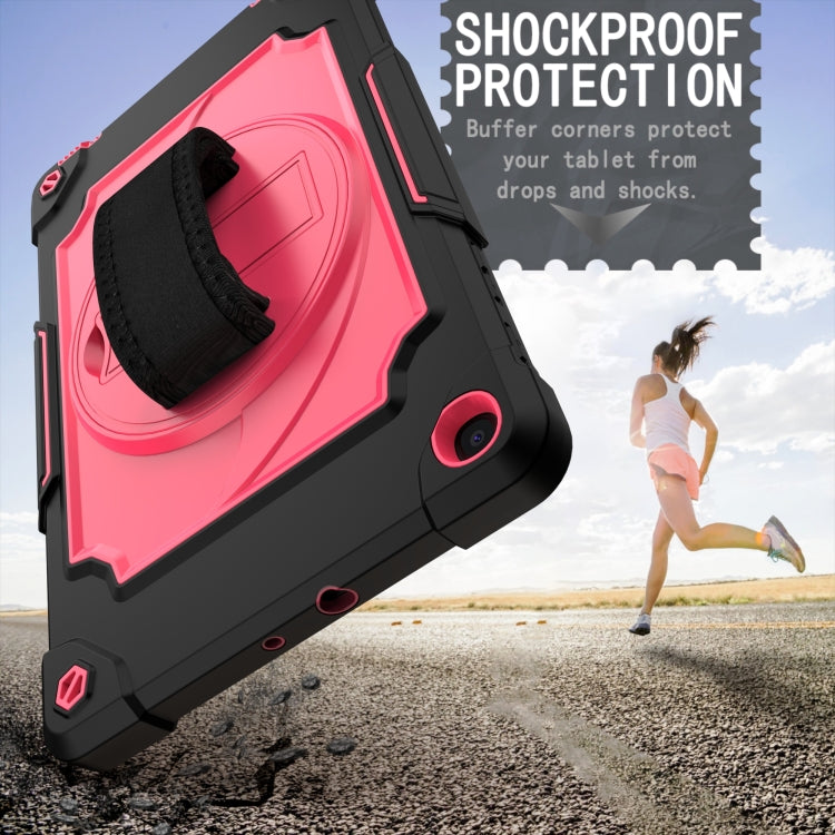 For Samsung Galaxy Tab A 10.1 (2019)/T515 360 Degree Rotation Turntable Contrast Color Robot Shockproof Silicone + PC Protective Case with Holder(Black + Rose Red) - Tab A 10.1 (2019) T510 / T515 by buy2fix | Online Shopping UK | buy2fix